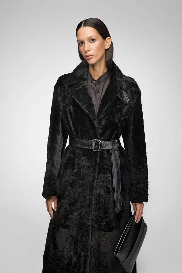 Gabrielle - Schwarzer Shearling-Mantel