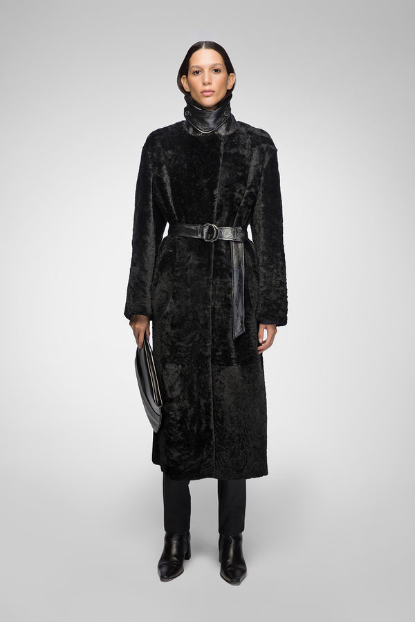 Gabrielle - Schwarzer Shearling-Mantel