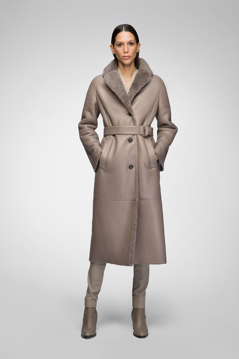 Hailey - Warm Grey Shearling Coat