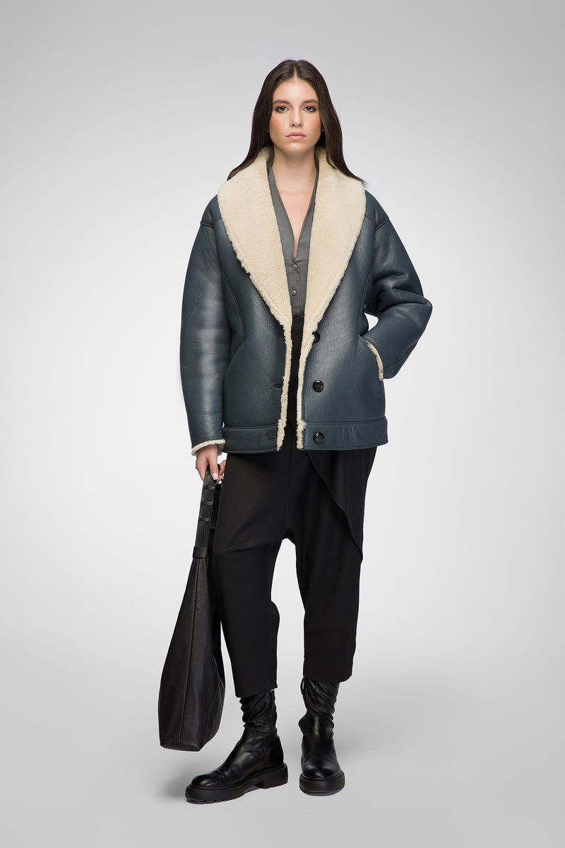 Nila - Indigo Shearling Coat