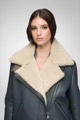 Vincente - Indigofarbener Mantel aus Shearling