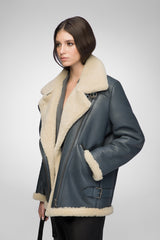 Vincente - Indigofarbener Mantel aus Shearling