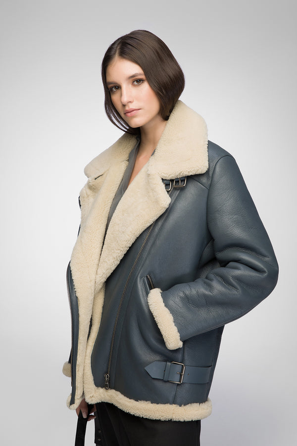 Vincente - Indigofarbener Mantel aus Shearling