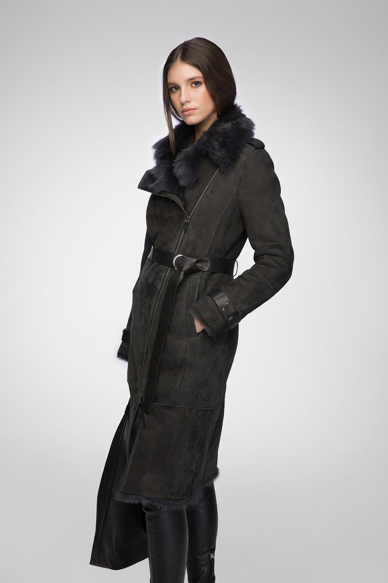 Harmony - Anthracite Suede Shearling Coat