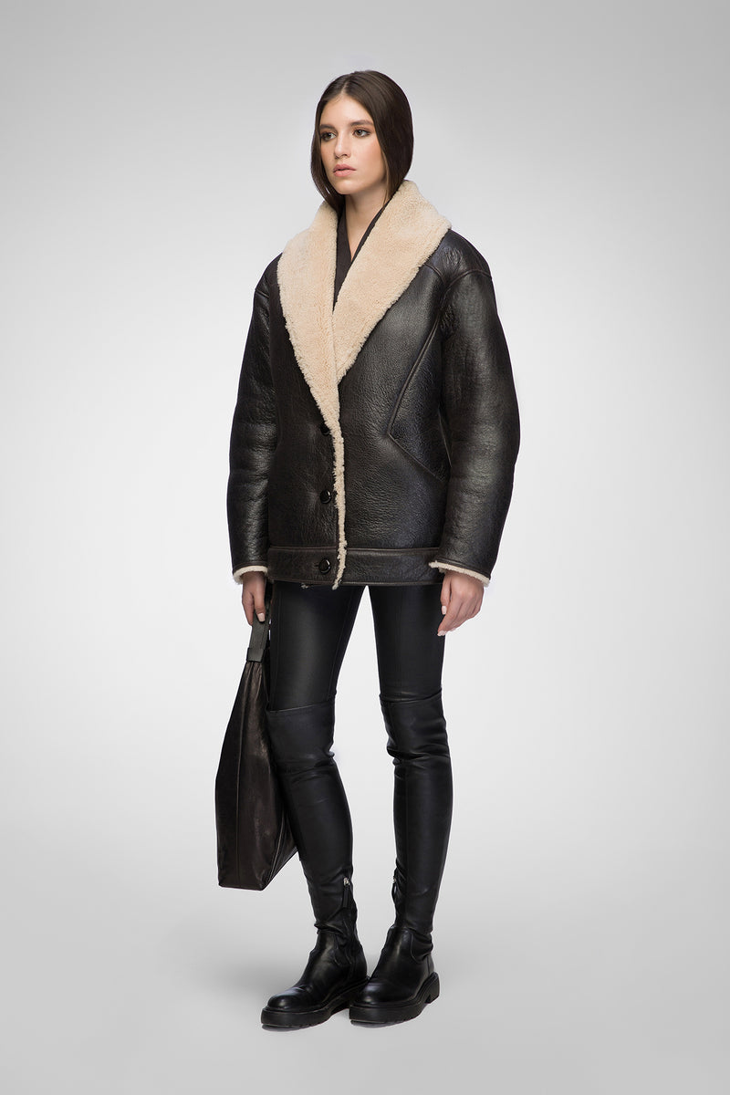 Nila - Braun-beiger Shearling-Mantel