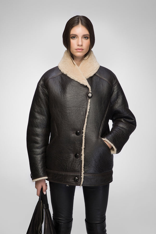 Nila - Braun-beiger Shearling-Mantel