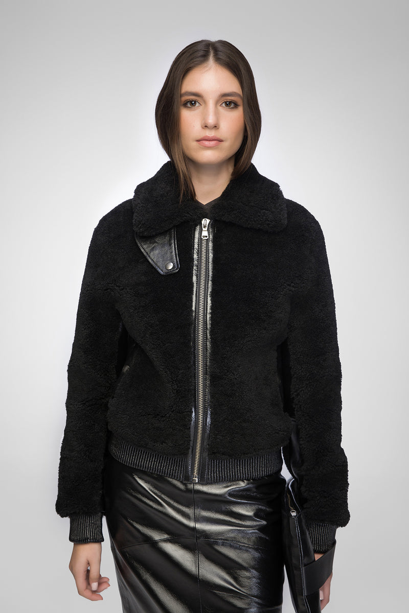 Elise - Schwarze Shearling-Jacke