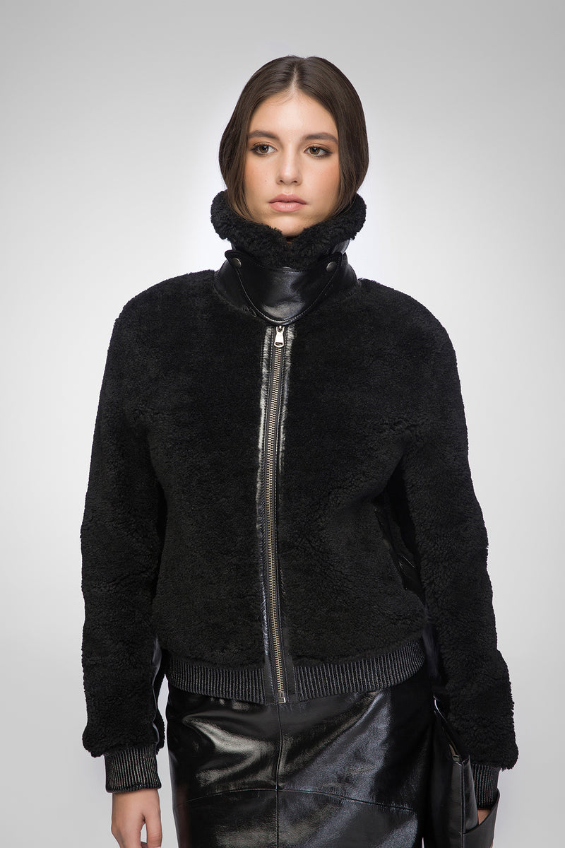 Elise - Schwarze Shearling-Jacke