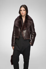 Cécile - Bordeauxfarbene Shearling-Jacke