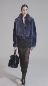 Thora - Blaue Lammfelljacke