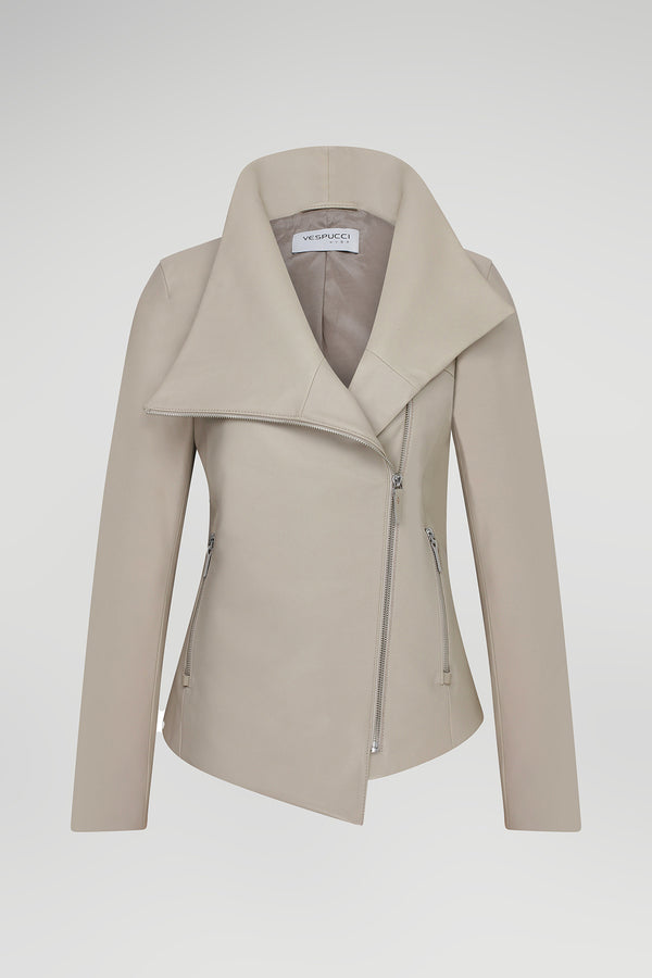 Creme Lederjacke