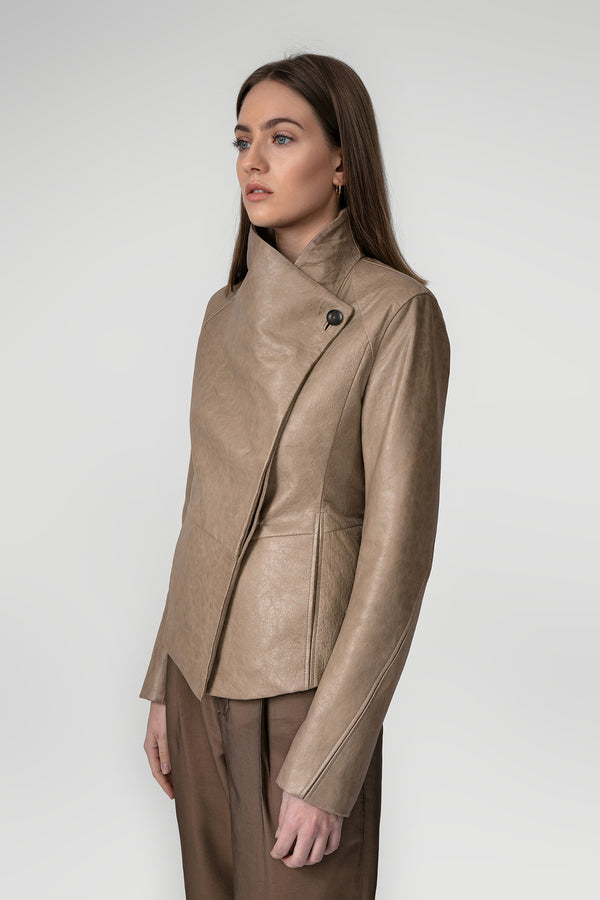 Beige Lederjacke