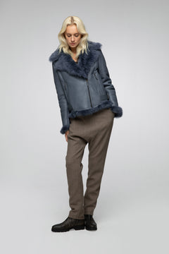 Amber - Indigo Shearling Jacket