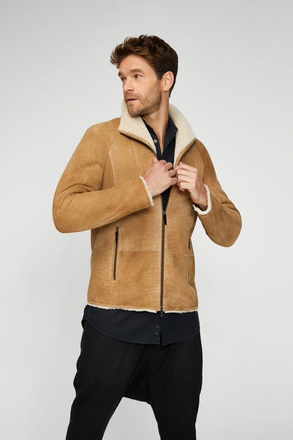 Sand Beige Lammfelljacke